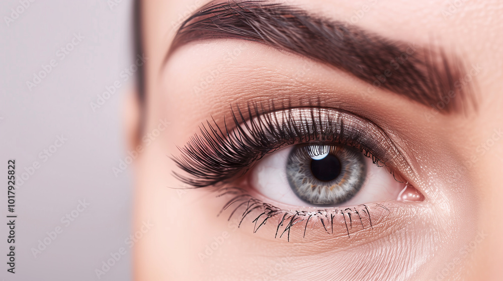 Fototapeta premium Grey eye with black eyelash and make-up close up
