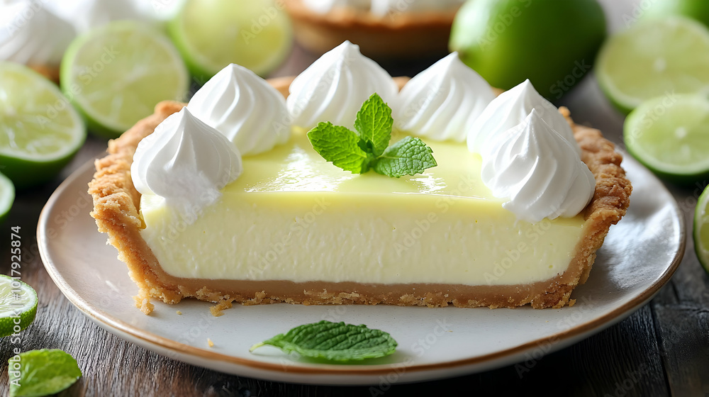 Delicious Key Lime Pie with Whipped Cream and Mint. Delicious Key Lime Pie with Whipped Cream and Mint.
