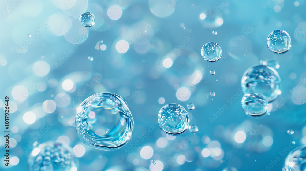 Air or oxygen bubbles in liquid resembling hyaluronic acid bubbles in liquid blue background