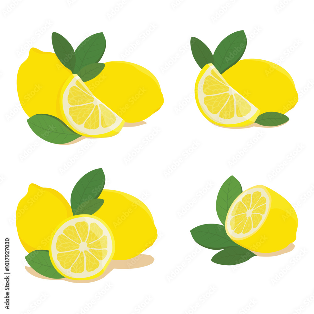 Realistic fresh lemon with leaves isolated on white background Realistic fresh lemon with leaves isolated on white background