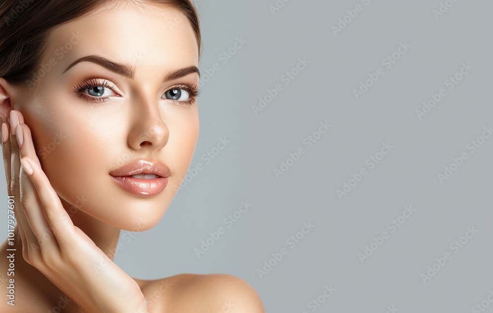 Fototapeta premium Elegant woman beauty model with clean healthy fresh skin. Skin care, cosmetic and facial treatment concept