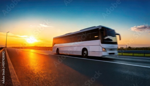 Wallpaper Mural  Long exposure of a bus driving on the highway at sunset. side view  Torontodigital.ca