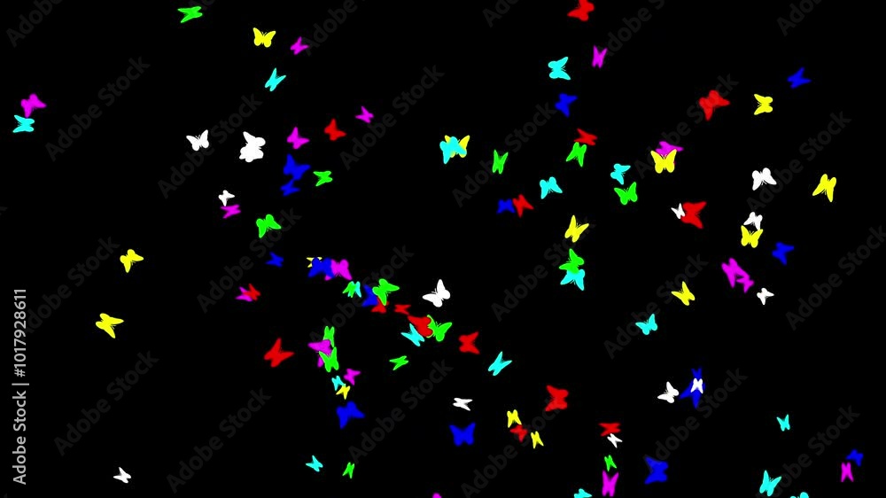 Colorful butterflies motion graphics with plain black background Colorful butterflies motion graphics with plain black background