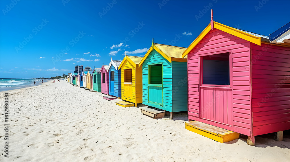 Colorful Beach Huts on a Sunny Day. Colorful Beach Huts on a Sunny Day.