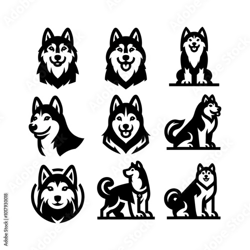 A black icon set of husky dog icon vector art isolated on a white background