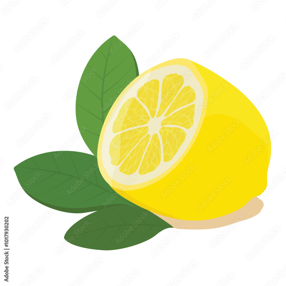 Realistic fresh lemon with leaves isolated on white background Realistic fresh lemon with leaves isolated on white background