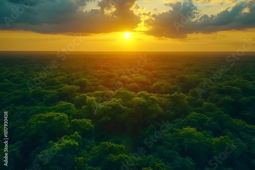 Wallpaper Mural Breathtaking Aerial View of Lush Green Amazon Forest at Dramatic Sunset Torontodigital.ca