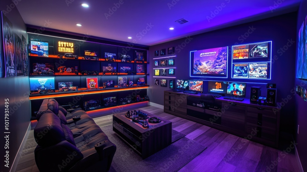 A stylish gaming room with high-end gaming consoles A stylish gaming room with high-end gaming consoles