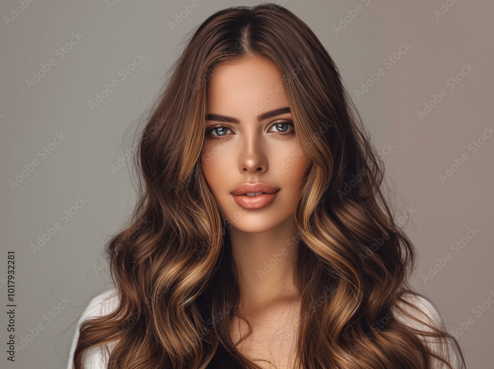 Cute brunette beauty woman with natural make-up and wavy hair Cute brunette beauty woman with natural make-up and wavy hair