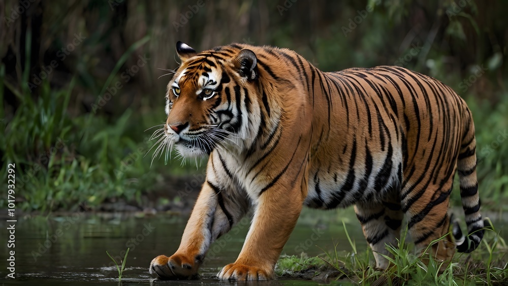 Fototapeta premium Tiger Stalking Prey in the Wilderness