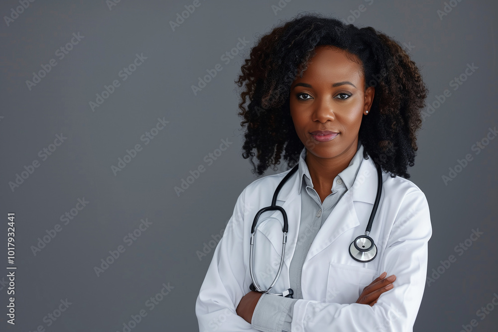 Smart female doctor in medical uniform with stethoscope looking at camera with smile, front view portrait Smart female doctor in medical uniform with stethoscope looking at camera with smile, front view portrait