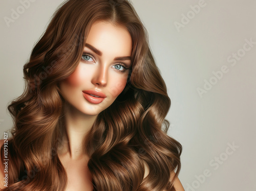 Charming brunette beauty woman with natural make-up and wavy hair