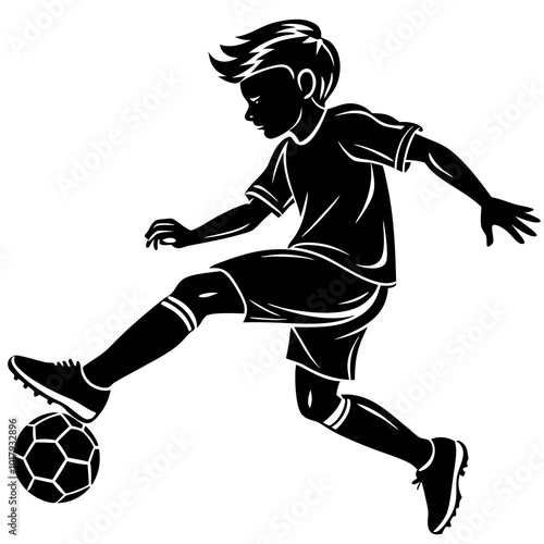 boy kick soccer silhouette vector