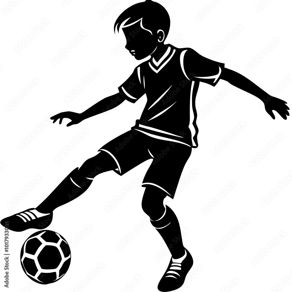 Naklejka premium boy kick soccer silhouette vector