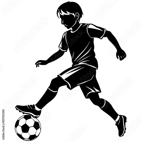 boy kick soccer silhouette vector