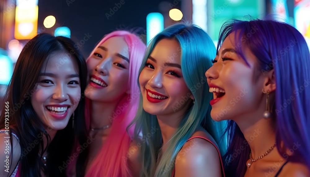 Cute and stylish K-pop idols in the city at night Cute and stylish K-pop idols in the city at night
