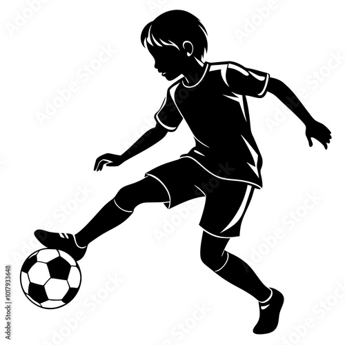boy kick soccer silhouette vector