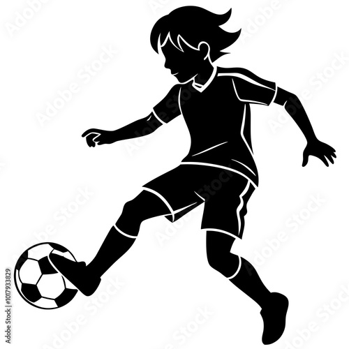 boy kick soccer silhouette vector