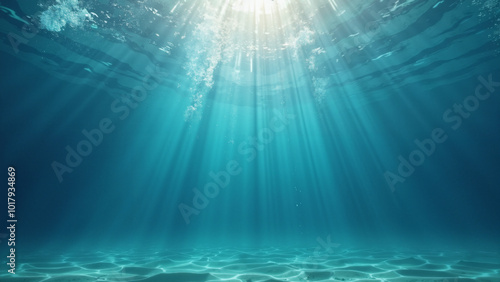 Serene Underwater Scene with Sunlight: Perfect for Ocean-themed Designs, Marine Conservation Campaigns, or Relaxation Apps