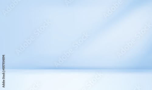 Blue studio room. Limbo light background. Abstract 3d backdrop for product presentation. Minimal wall scene. Showcase, promotion display. Vector stage mockup illustration