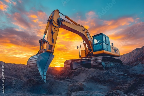 Wallpaper Mural Excavator Operating in Earthworks of an Open Pit Mine at Sunset Torontodigital.ca