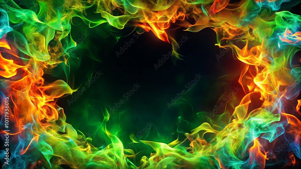 Fototapeta premium Enhance your 4K video projects with this colorful flame frame green screen overlay, featuring stunning vibrant backgrounds for captivating visual