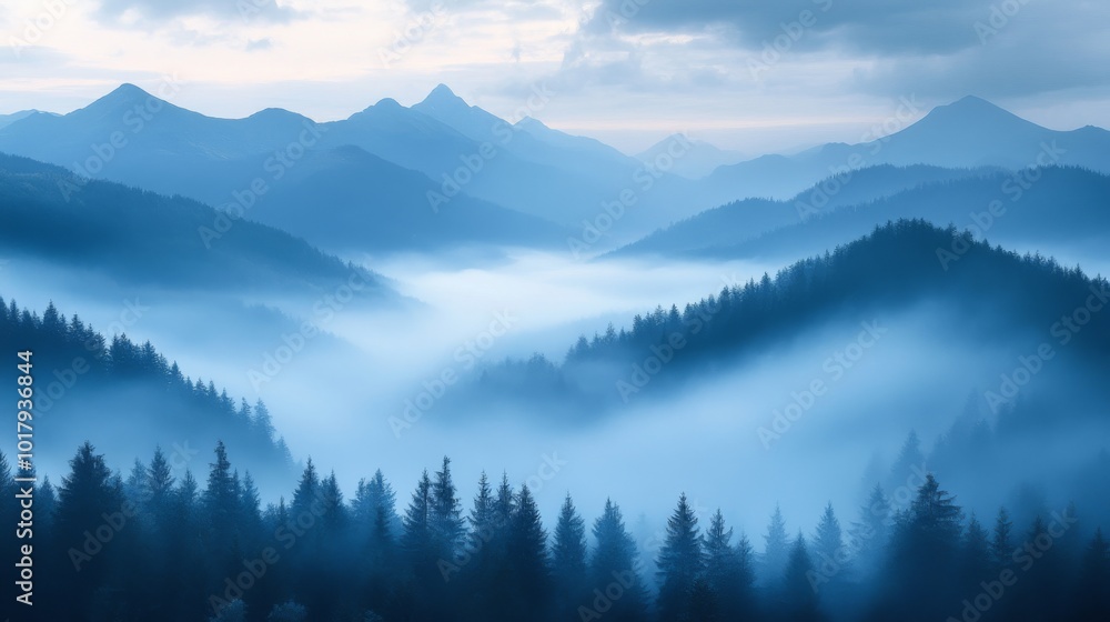A dreamy landscape photograph featuring layers of mist-covered mountains and dense forests, creating a serene and ethereal atmosphere that captures the imagination. A dreamy landscape photograph featuring layers of mist-covered mountains and dense forests, creating a serene and ethereal atmosphere that captures the imagination.