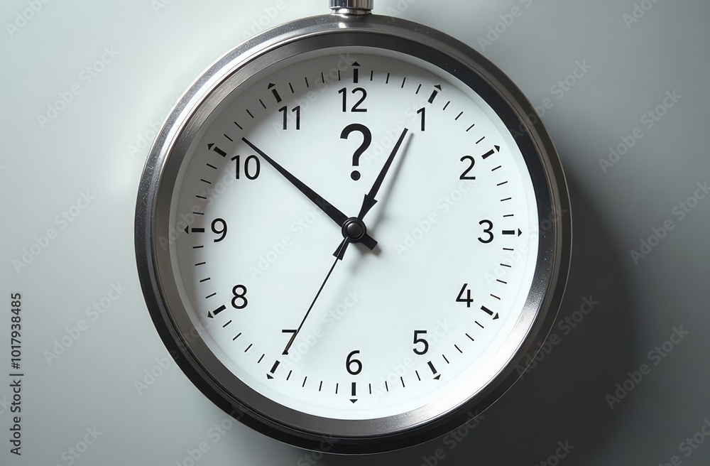 a white watch face and a question mark. The concept of time a white watch face and a question mark. The concept of time