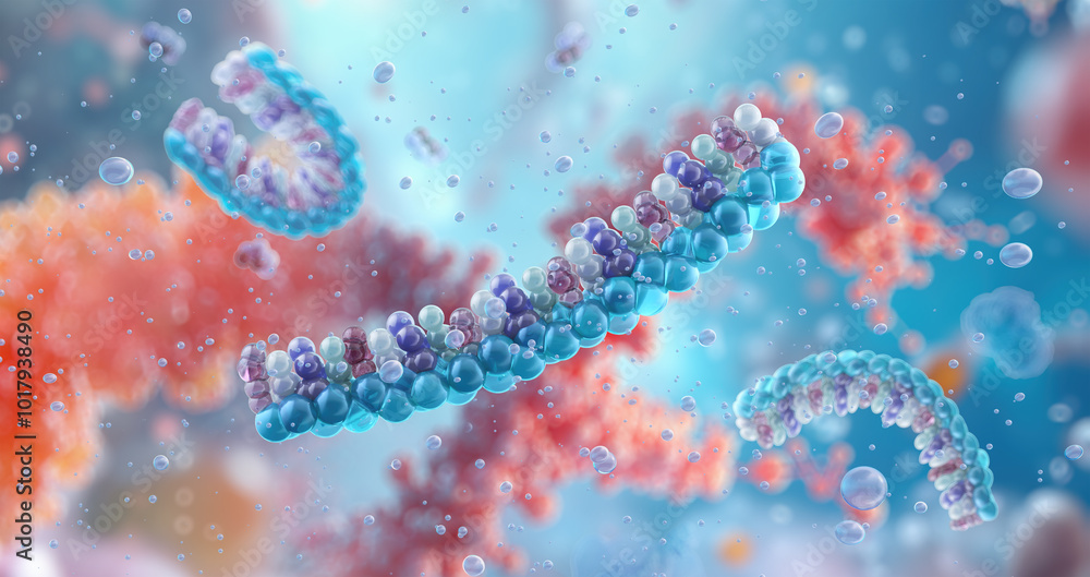 Nobel prize for the discovery of microRNA and its role in regulating gene expression. miRNA binding to mRNA 3D image. Post-transcriptional gene regulation, cell rna molecular mechanisms, genetic code Nobel prize for the discovery of microRNA and its role in regulating gene expression. miRNA binding to mRNA 3D image. Post-transcriptional gene regulation, cell rna molecular mechanisms, genetic code
