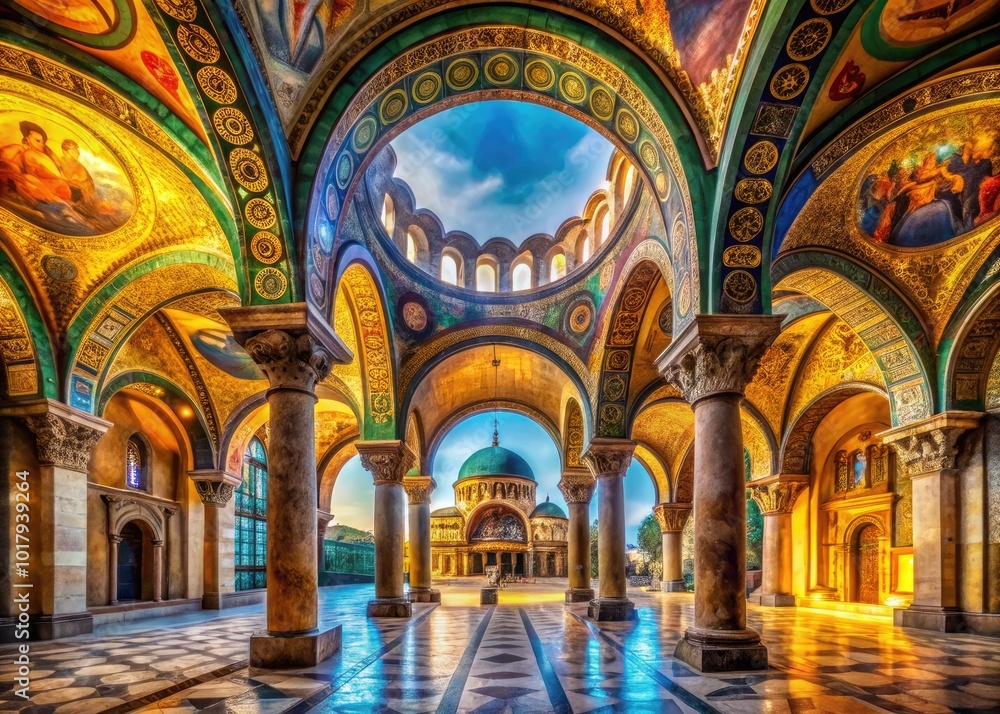 Fototapeta premium Majestic Byzantine Architecture Featuring Intricate Mosaics and Grand Arches in Historic Settings