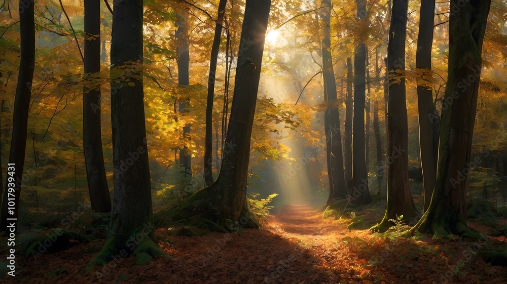 Fototapeta premium Golden Forest Walkway