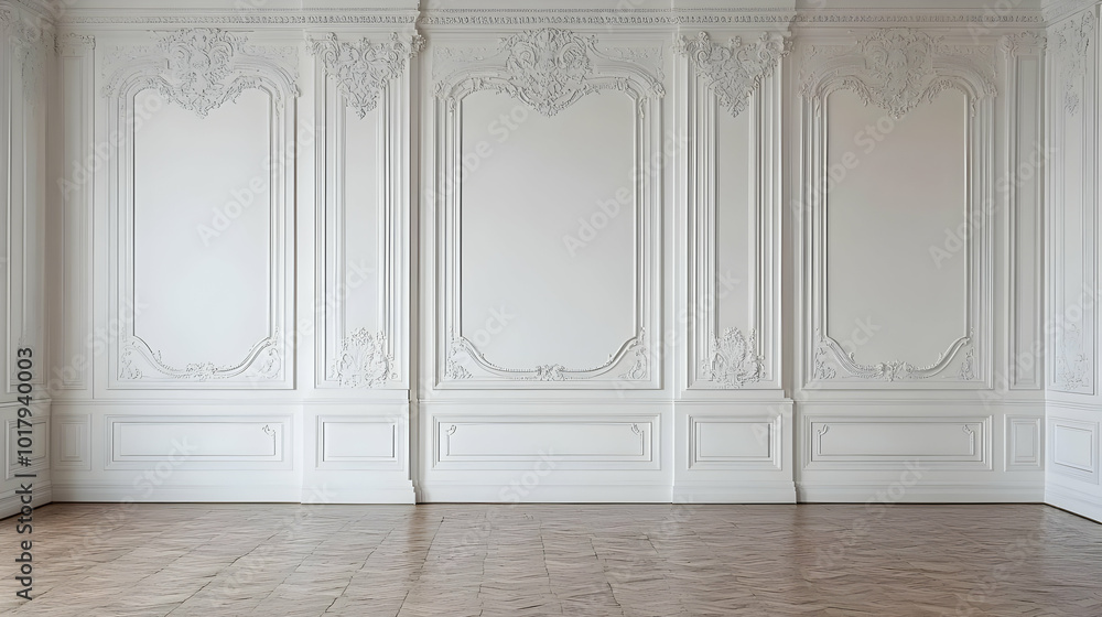 White Wall With Ornate Molding. White Wall With Ornate Molding.