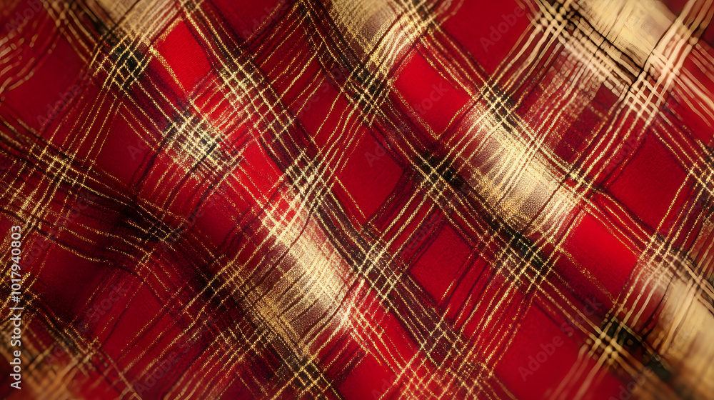 Fototapeta premium Elegant Festive Red Plaid Background with Subtle Gold Accents and Minimalist Design