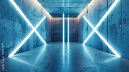 Neon Lights in Concrete Tunnel
