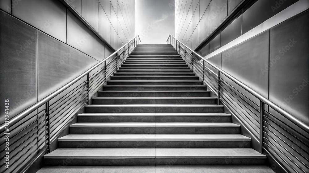 Fototapeta premium Abstract architectural background of black and white stairs going down