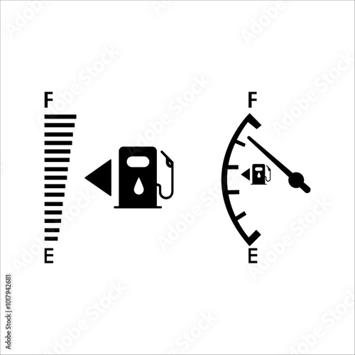 set Gas meter fuel indicator. Filled gauge vector tank icon. Gas button on car dashboard