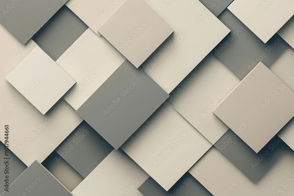Obraz premium Simple overlapping squares in neutral tones, minimalist, modern wallpaper, seamless and sleek