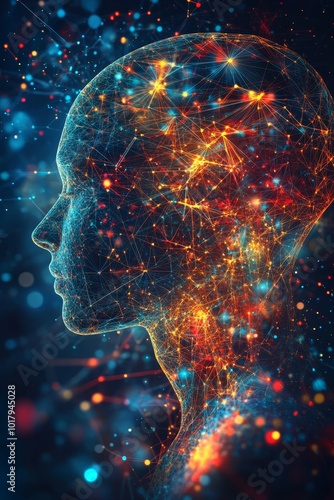 Abstract Human Head Network Artificial Intelligence, Digital Brain, Technology Connection