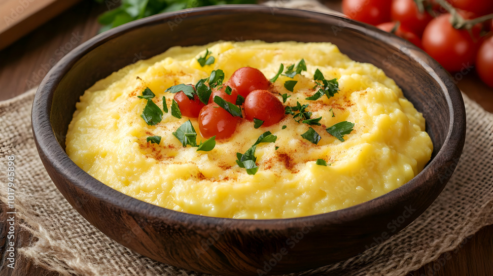 Creamy Mashed Potatoes with Cherry Tomatoes and Parsley. Creamy Mashed Potatoes with Cherry Tomatoes and Parsley.