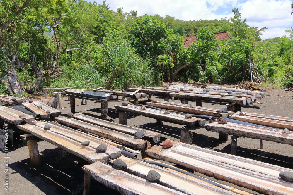 Ancient traditional salt production in Kusamba on the Bali island, Indonesia Ancient traditional salt production in Kusamba on the Bali island, Indonesia