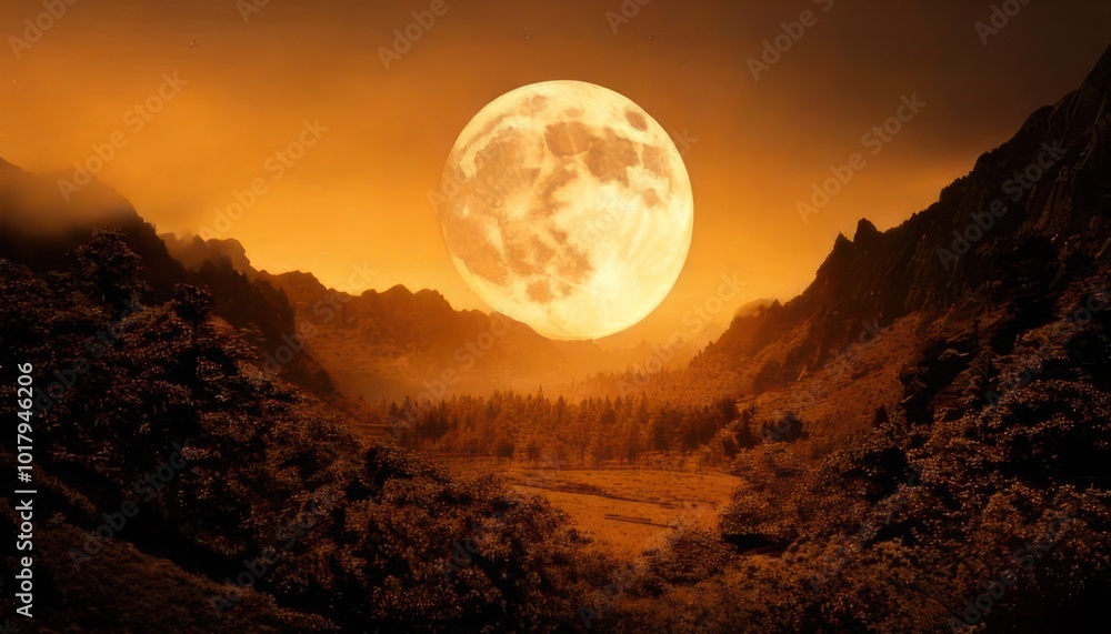 moon in center of a fantasy landscape, brown colors, moon in center of a fantasy landscape, brown colors,