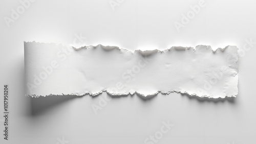 Torn Paper with Jagged Edge: Textured White Sheet on Plain Background for Creative Design Projects