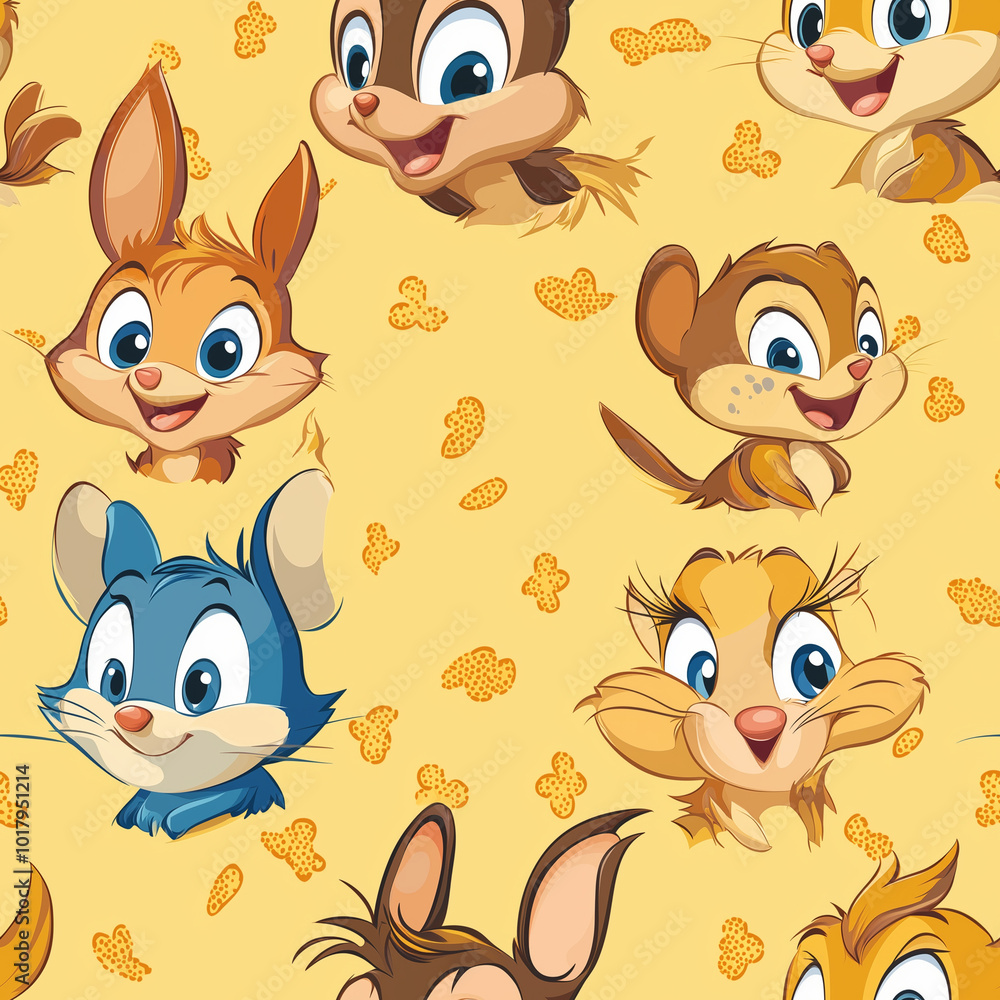 Fototapeta premium Cute Forest Animals Seamless Pattern Background Wallpaper