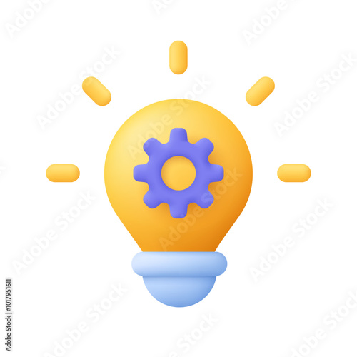 Light Bulb with gear cogwheel. Business, education, solution and idea concept. 3d vector icon. Cartoon minimal style.