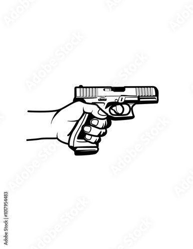 Hand with Gun | Firearms | Gunman | Killer Man | Weapons | Hand Holding Gun | Gun Point | Gun Shooter | Original Illustration | Vector and Clipart | Cutfile and Stencil