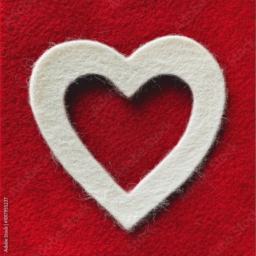 White felt heart shape on red fabric creating a warm and inviting atmosphere ...