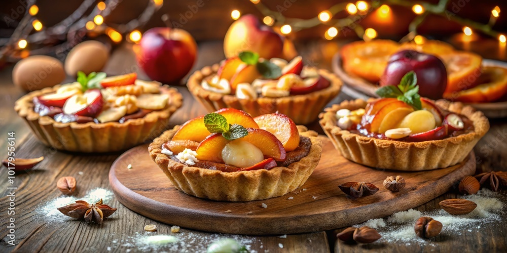 Gorgeous night shots highlight vegan nectarine tarts with coconut and peanuts. A healthy, delicious dessert that satisfies your sweet cravings while Gorgeous night shots highlight vegan nectarine tarts with coconut and peanuts. A healthy, delicious dessert that satisfies your sweet cravings while