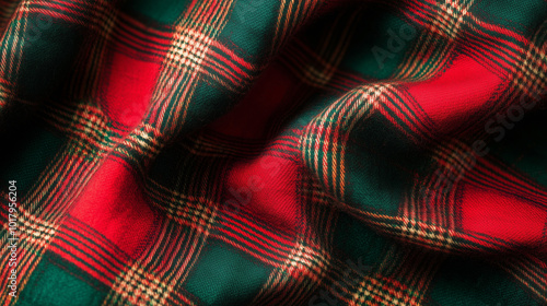 Red and green plaid fabric with soft folds