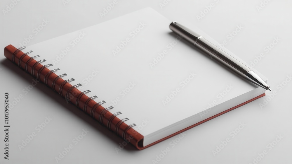 A clean and simple notepad with a silver pen, perfect for jotting down notes, ideas, or sketches in a minimalist workspace. A clean and simple notepad with a silver pen, perfect for jotting down notes, ideas, or sketches in a minimalist workspace.