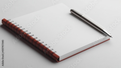 A clean and simple notepad with a silver pen, perfect for jotting down notes, ideas, or sketches in a minimalist workspace.